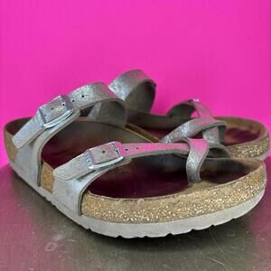 Birkenstock Mayari Washed Metallic Silver Toe Loop Slip-On Sandal US 8